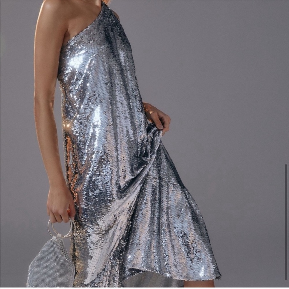 NWT Maeve XL one shoulder silver sequin gown dress from Anthropologie - Picture 4 of 15